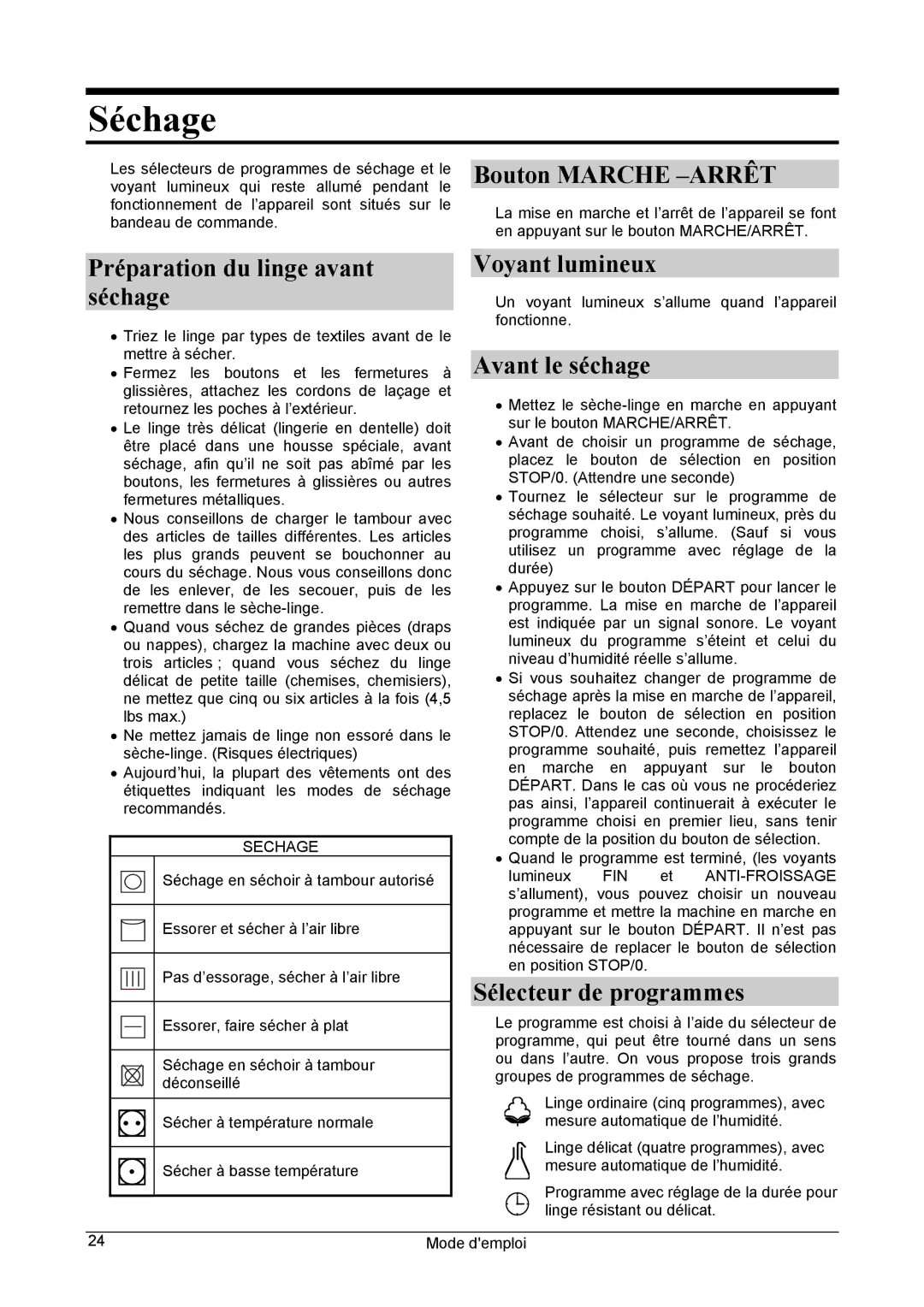 Danby DCD5505W-1 manuel dutilisation Séchage 