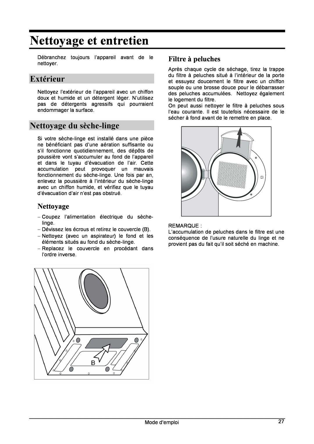 Danby DCD5505W-1 manuel dutilisation Nettoyage et entretien, Extérieur, Nettoyage du sèche-linge, Filtre à peluches 