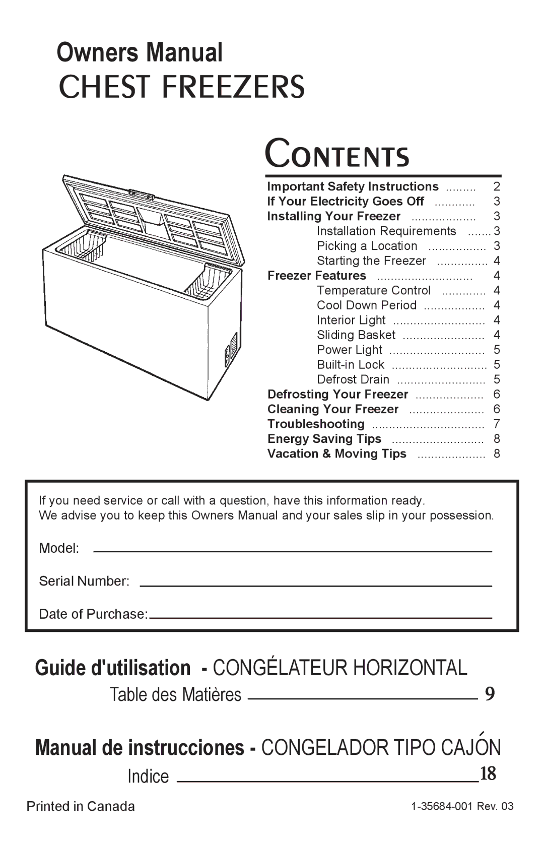 Danby DCF1014WE owner manual Contents 