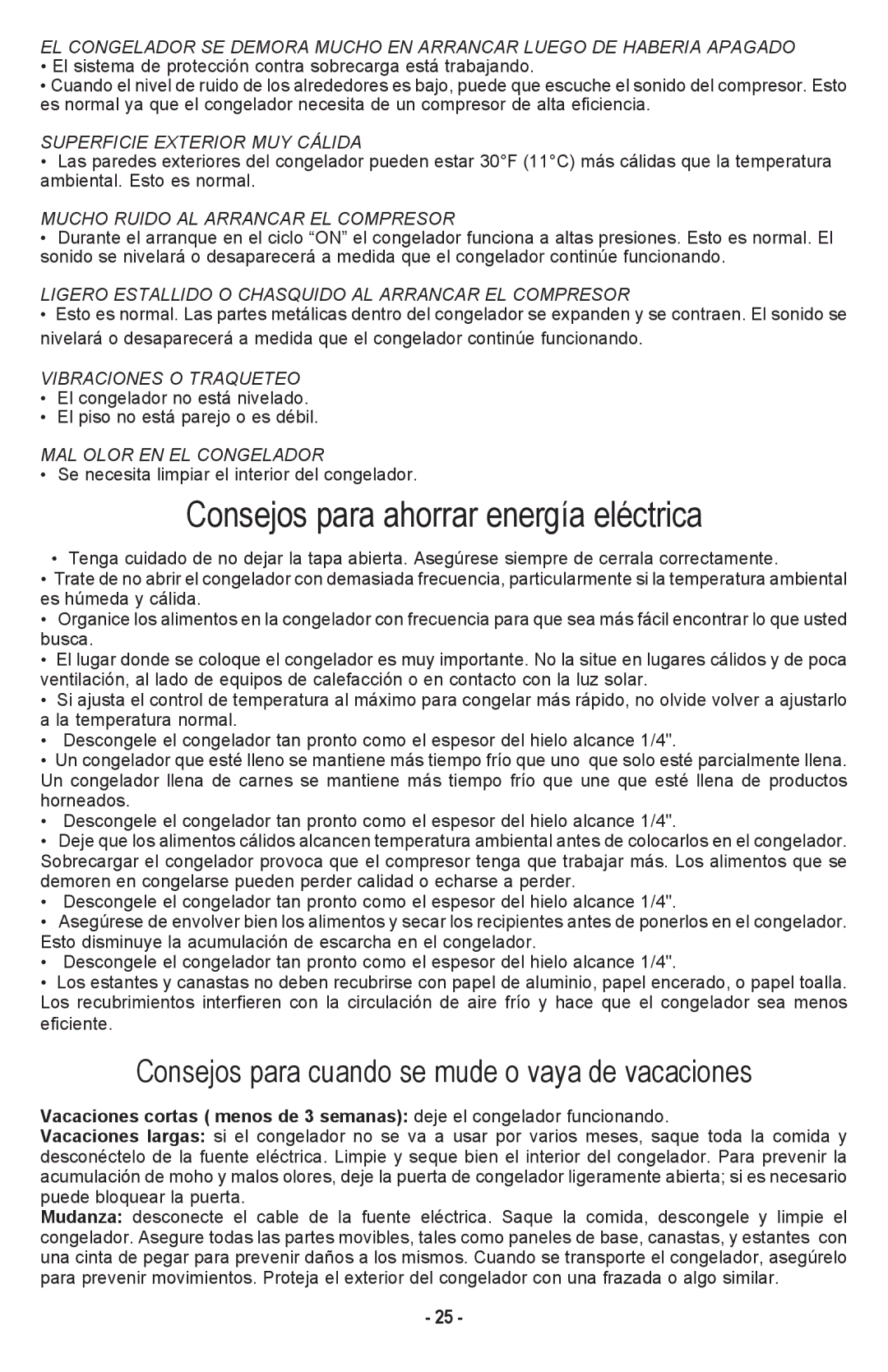 Danby DCF1014WE owner manual Consejos para ahorrar energía eléctrica 