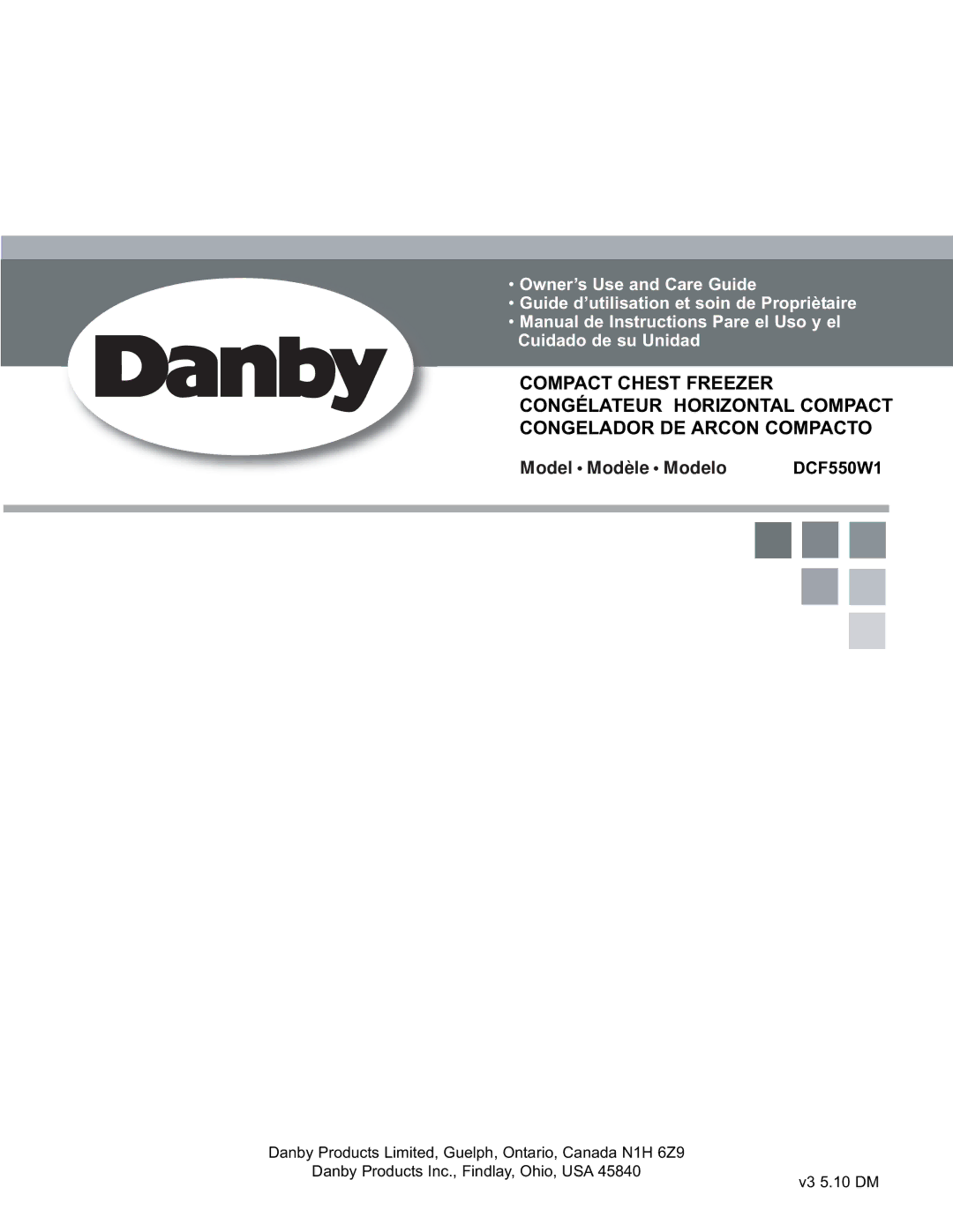 Danby DCF550W1 manual Model Modèle Modelo 