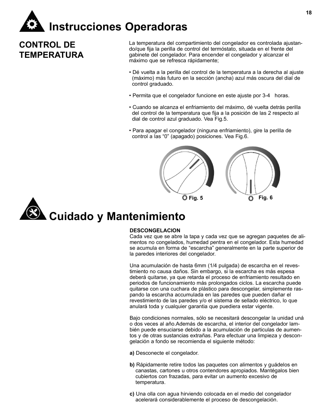 Danby DCF550W1 manual Cuidado y Mantenimiento, Control DE Temperatura, Descongelacion 