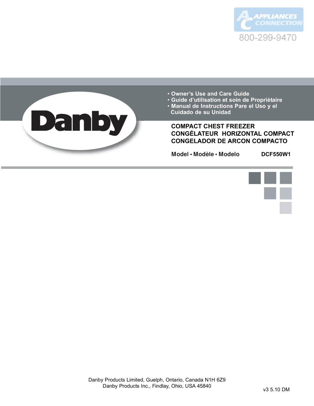 Danby DCF550W1 manual Model Modèle Modelo 