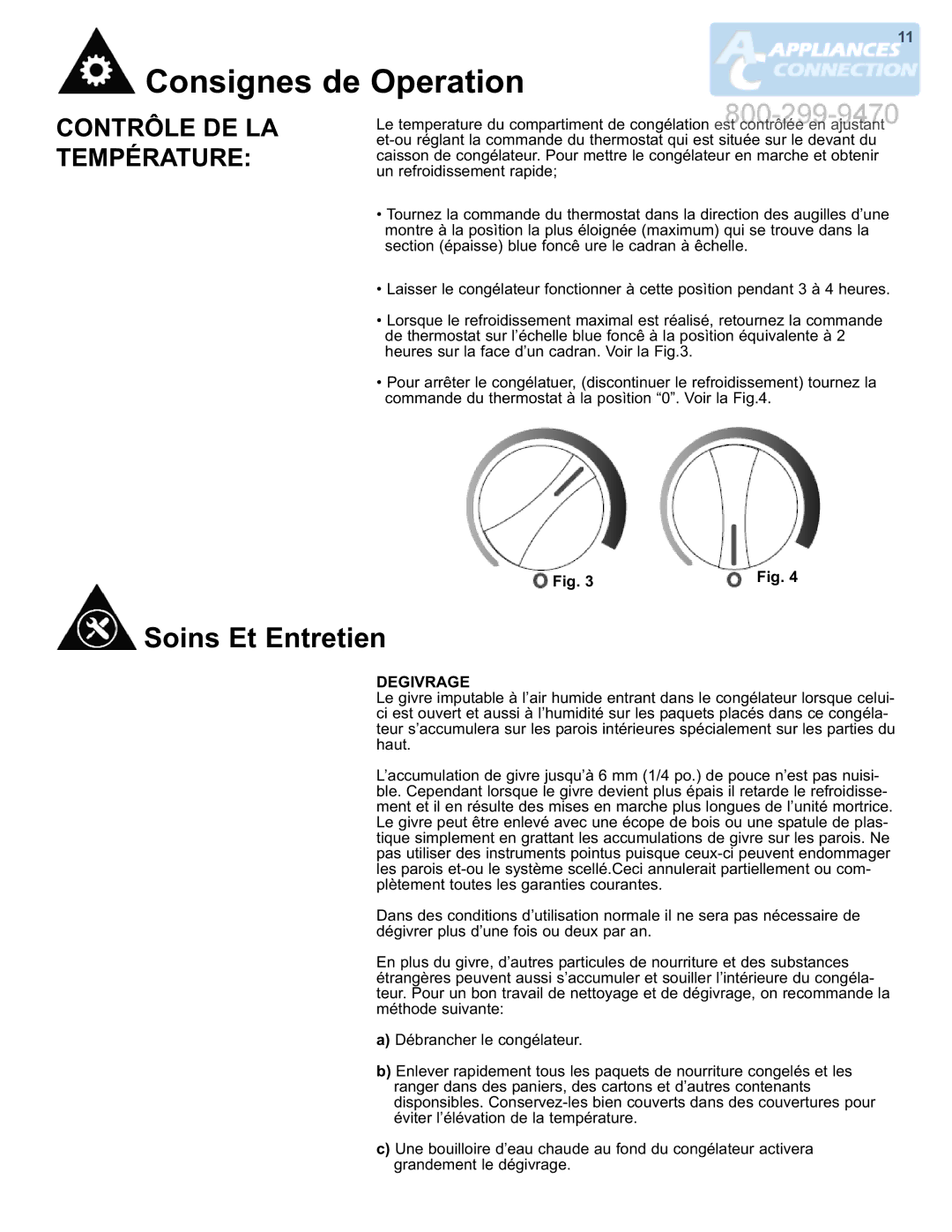 Danby DCF550W1 manual Contrôle DE LA Température, Degivrage 