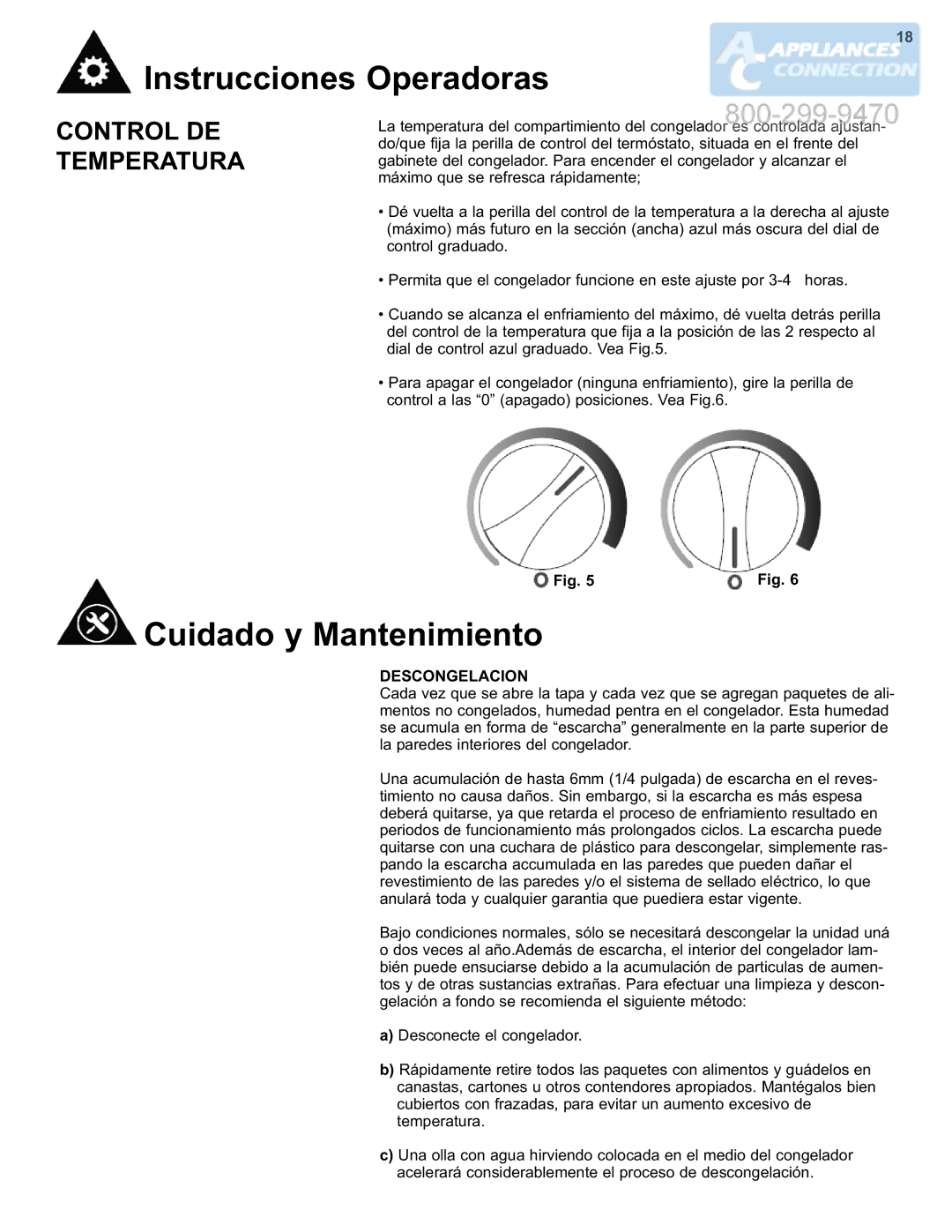 Danby DCF550W1 manual Cuidado y Mantenimiento, Control DE Temperatura, Descongelacion 