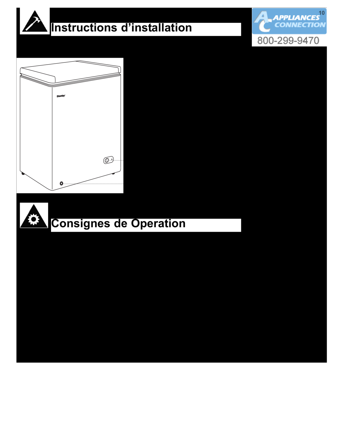 Danby DCF550W1 manual Consignes de Operation, Caracteristiques, Mise En Marche Du Congélateur, 5.5 cu. ft. 156 litres 