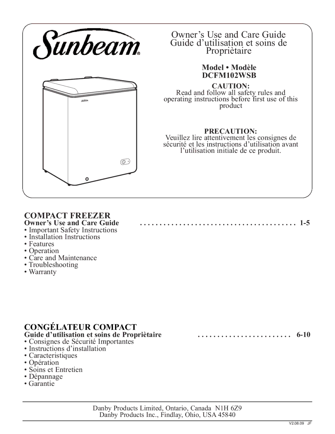 Danby DCFM102WSB important safety instructions Compact Freezer 