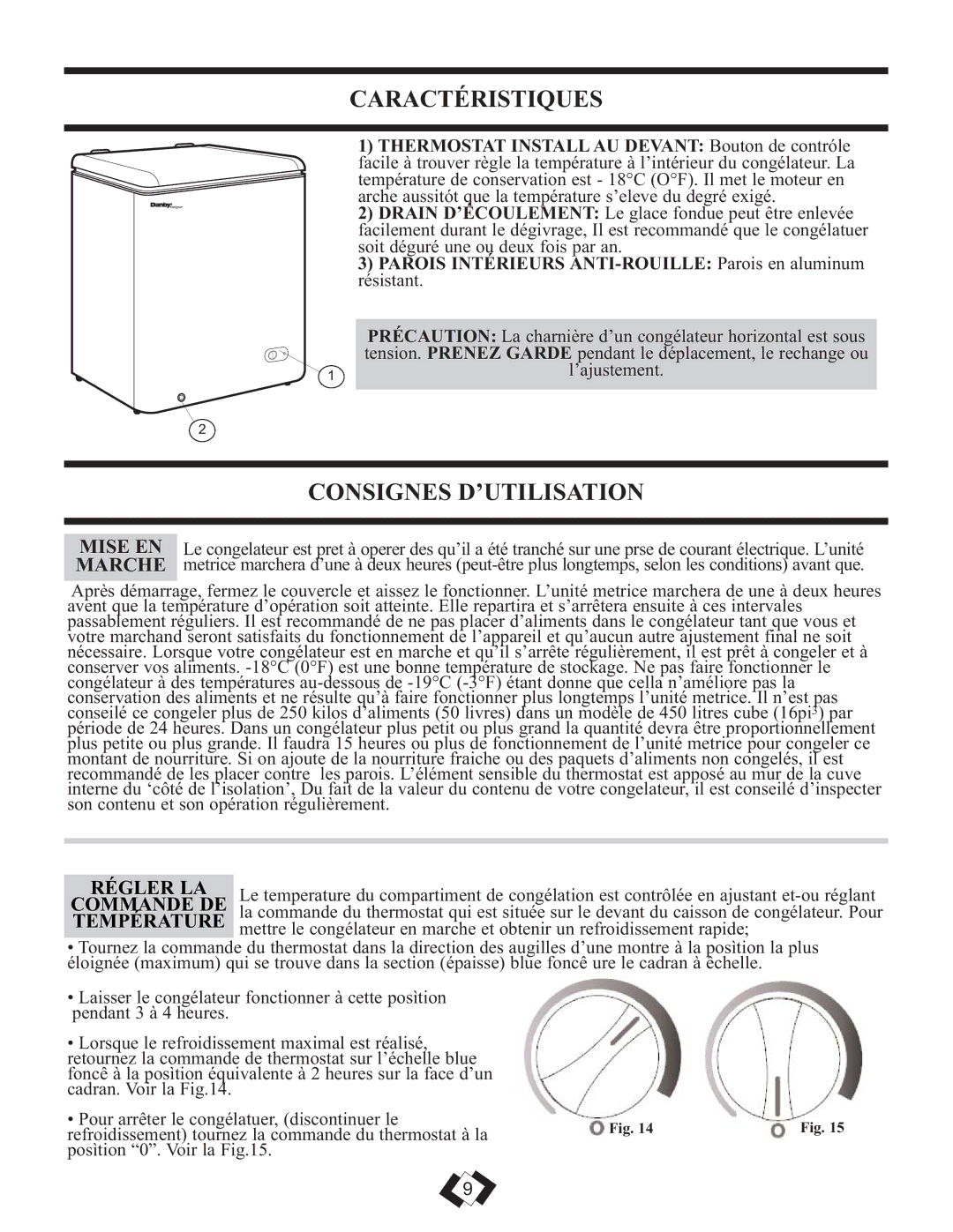 Danby DCFM246WDD manual Caractéristiques, Consignes D’UTILISATION, Régler LA, Commande DE, Température 