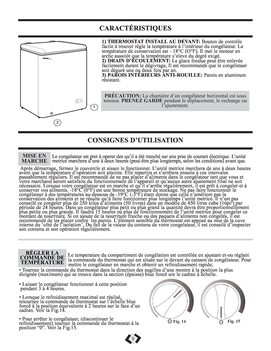 Danby DCFM246WDD manual Caractéristiques, Consignes D’Utilisation, Régler La, Commande De, Température 