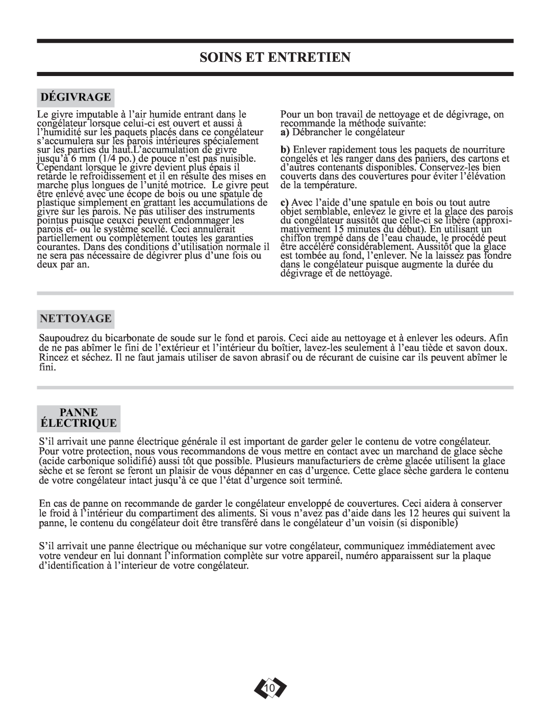 Danby DCFM246WDD manual Soins Et Entretien, Dégivrage, Nettoyage, Panne Électrique 