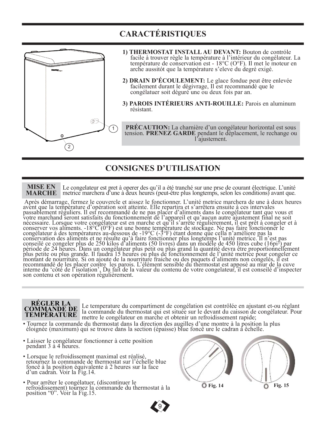 Danby DCFM289WDD manual Caractéristiques, Consignes D’UTILISATION, Régler LA, Commande DE, Température 