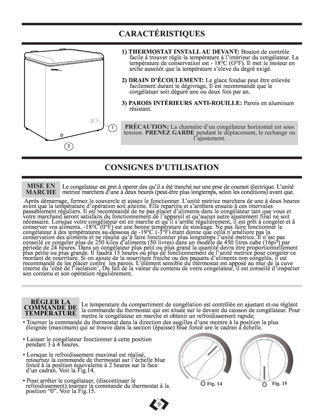 Danby DCFM289WDD manual Caractéristiques, Consignes D’Utilisation, Régler La, Commande De, Température 