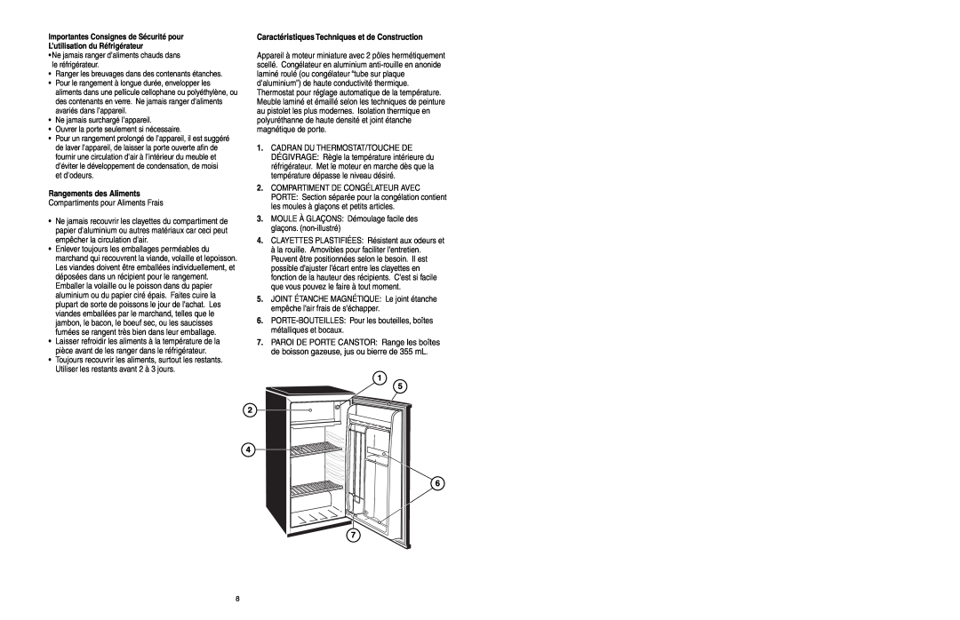 Danby DCR038W, DCR038BL Importantes Consignes de Sécurité pour L’utilisation du Réfrigérateur, Rangements des Aliments 