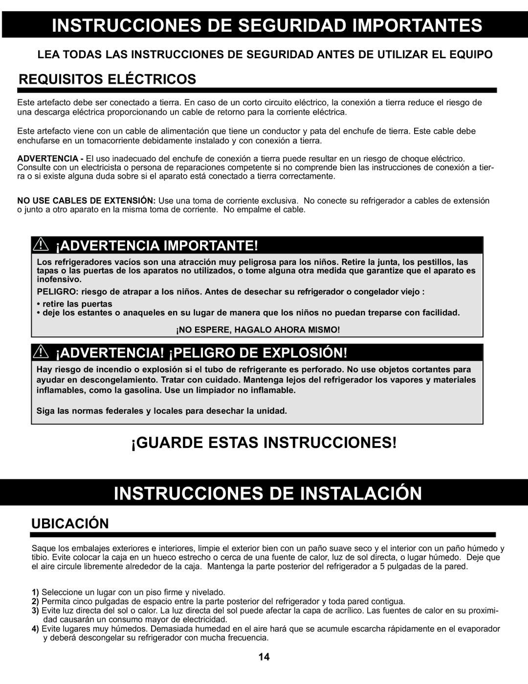 Danby DCR044A2BDD manual Instrucciones DE Seguridad Importantes, Instrucciones DE Instalación, ¡Advertencia Importante 