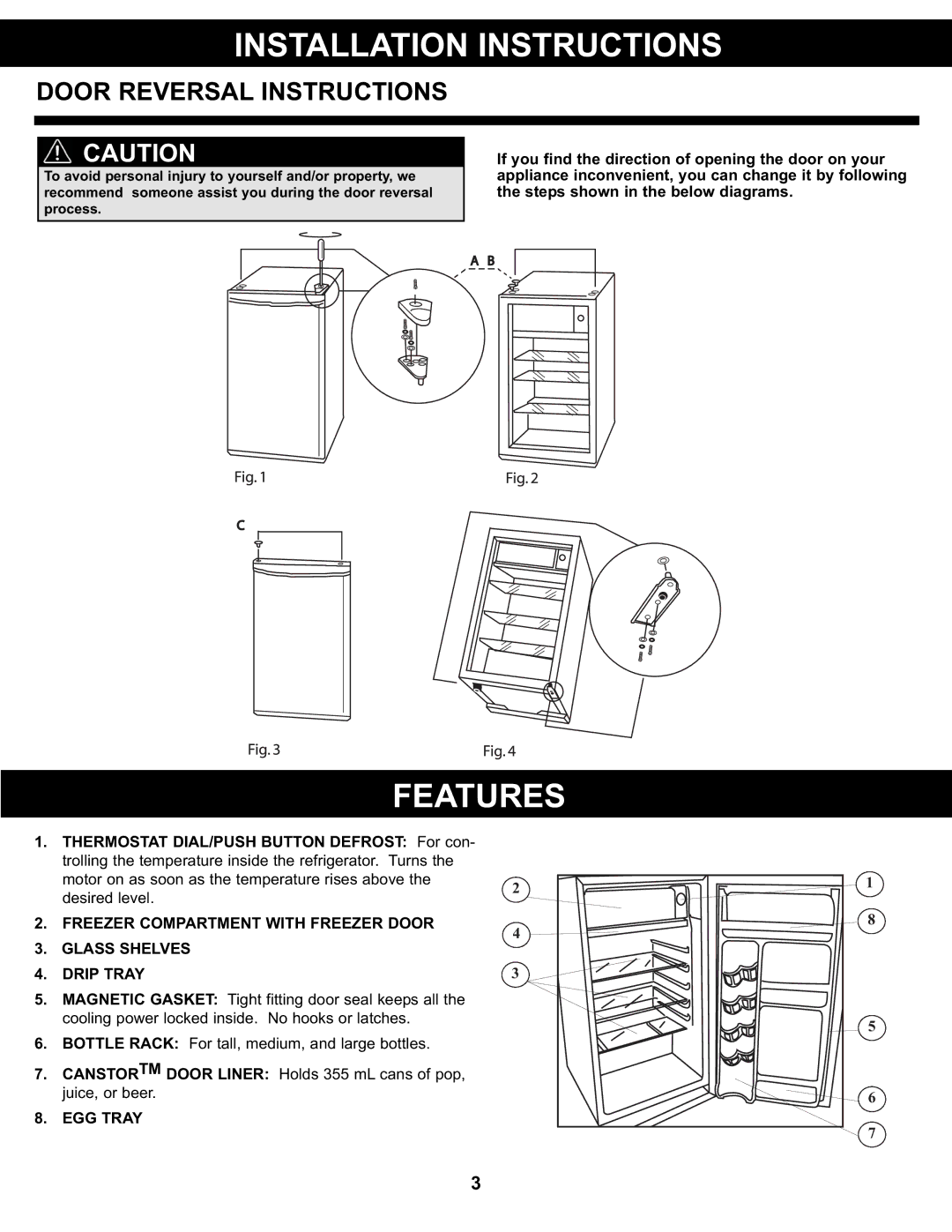 Danby DCR044A2BDD manual Features, Door Reversal Instructions 