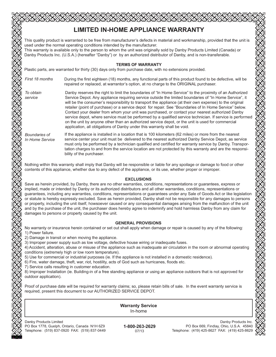 Danby DCR044A2BDD manual Limitedlimitedin-Homein-Homeappliancewarranty 