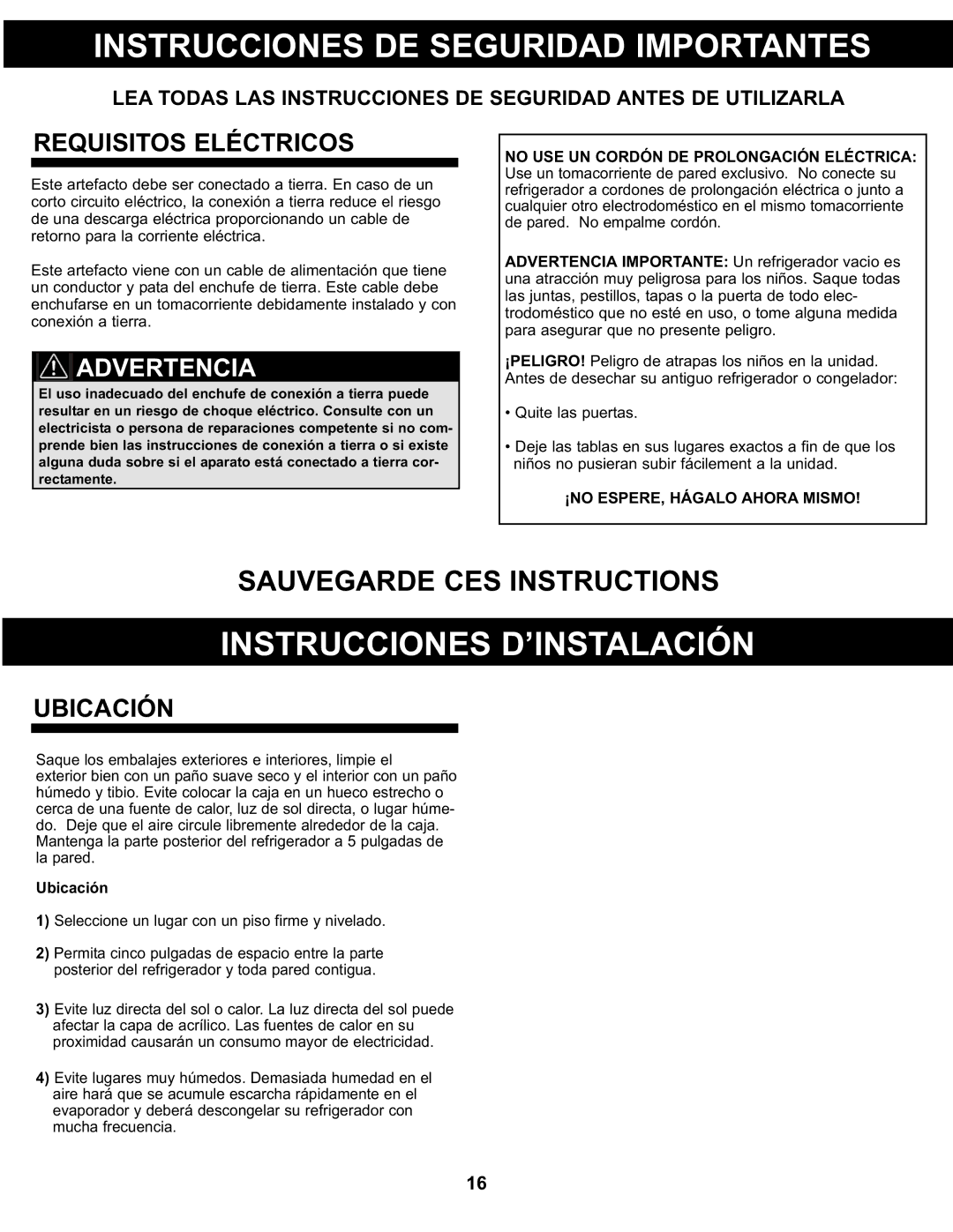 Danby DCR122BLDD Instrucciones DE Seguridad Importantes, Instrucciones D’INSTALACIÓN, Requisitos Eléctricos, Ubicación 