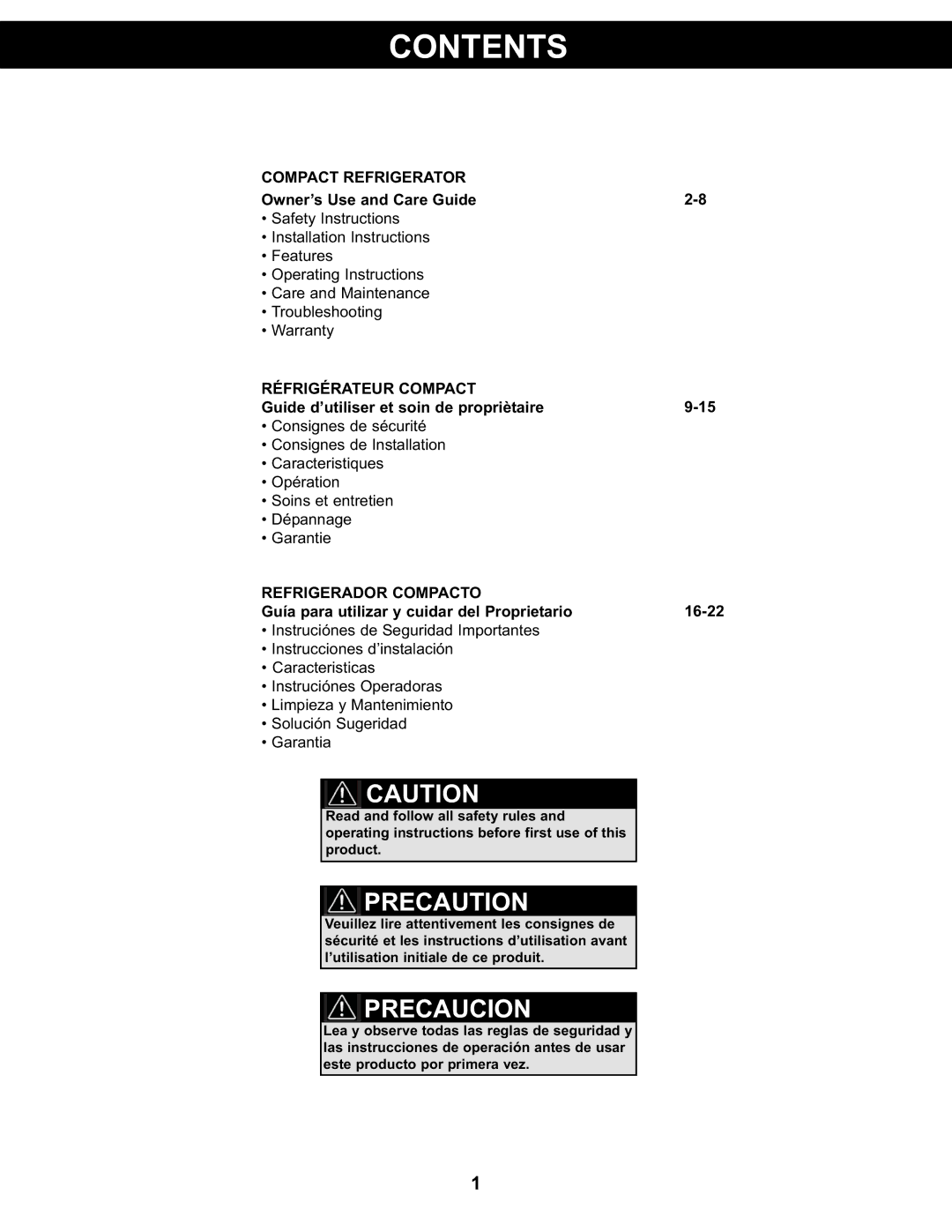 Danby DCR122BLDD manual Contents 