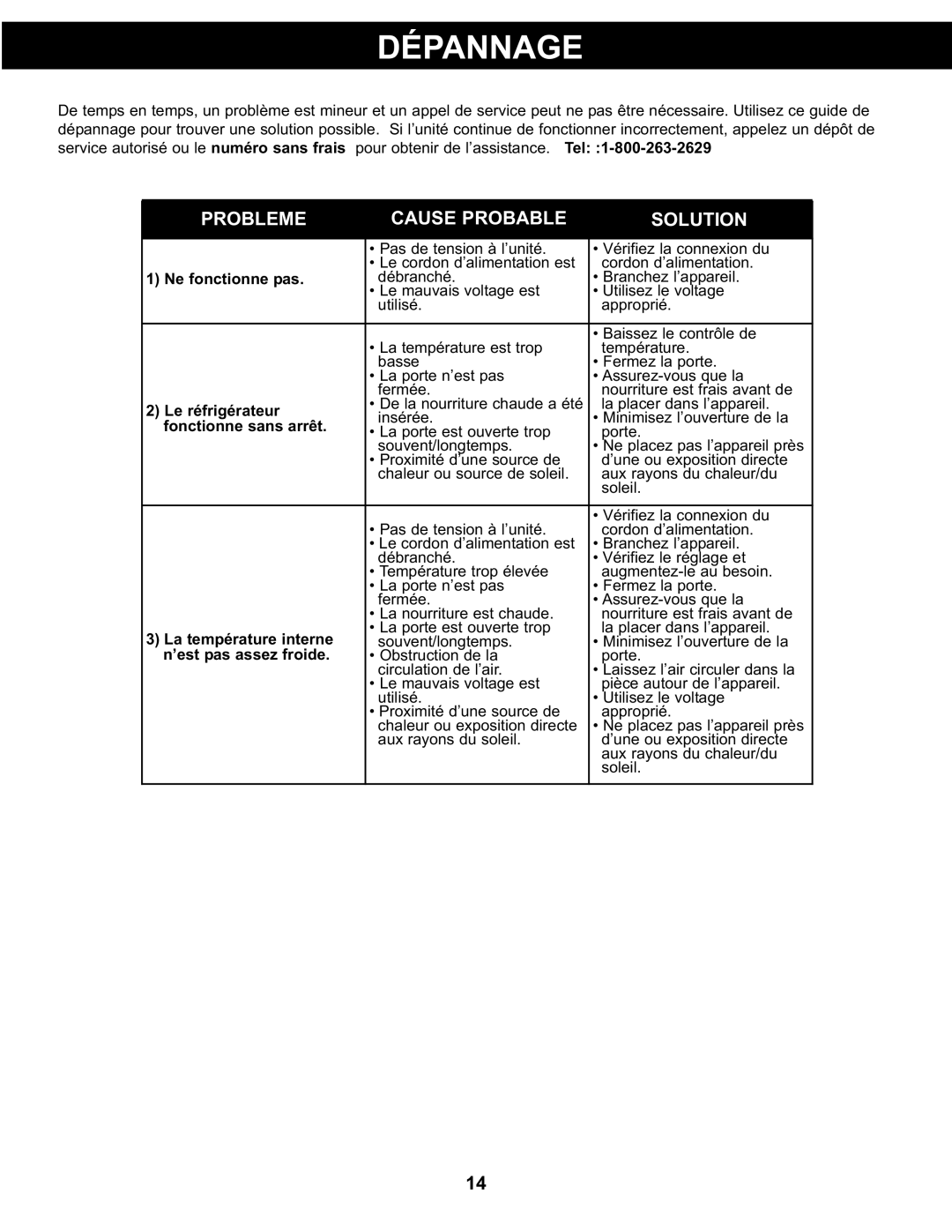 Danby DCR122BSLDD manual Dépannage 