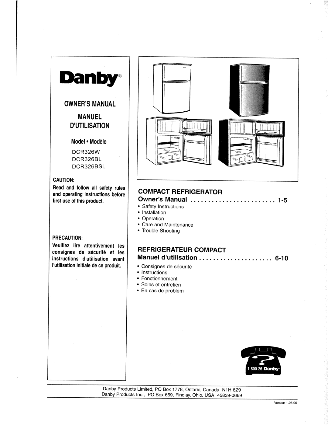 Danby DCR326WSL, DCR326WL manual 