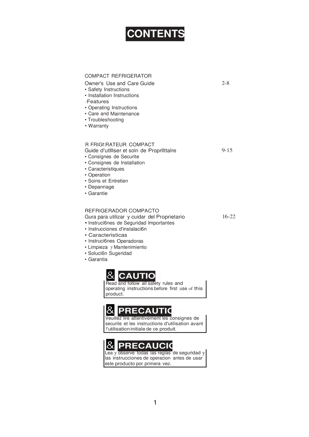 Danby DCRM31BSLDD manual Contents 