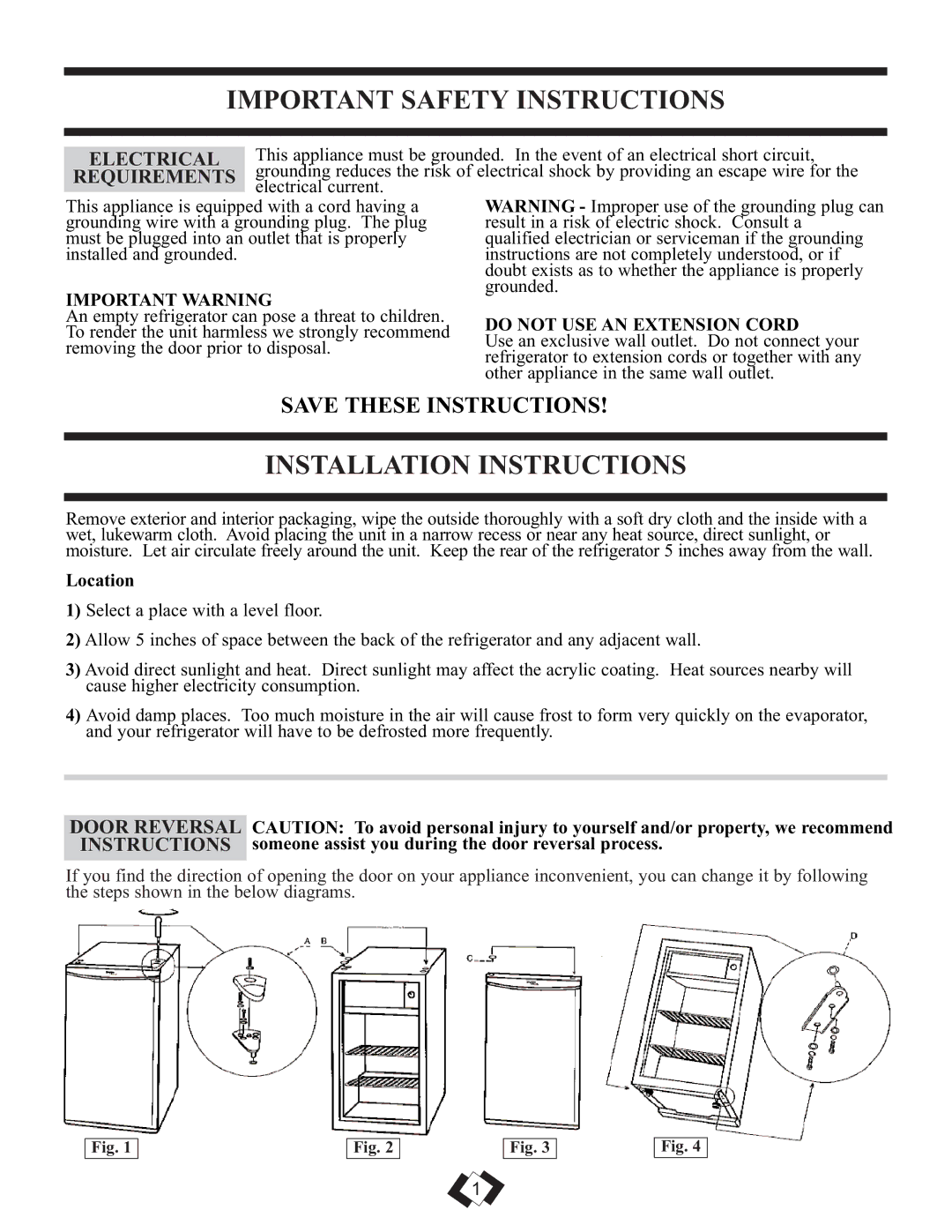 Danby DCRM71BLDB Important Safety Instructions, Installation Instructions, Electrical, Requirements 