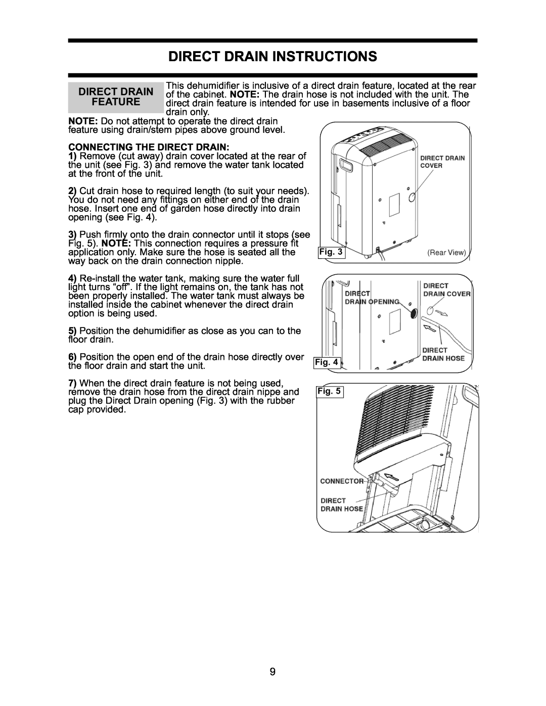 Danby DDR2509EE manual Direct Drain Instructions, Connecting The Direct Drain 