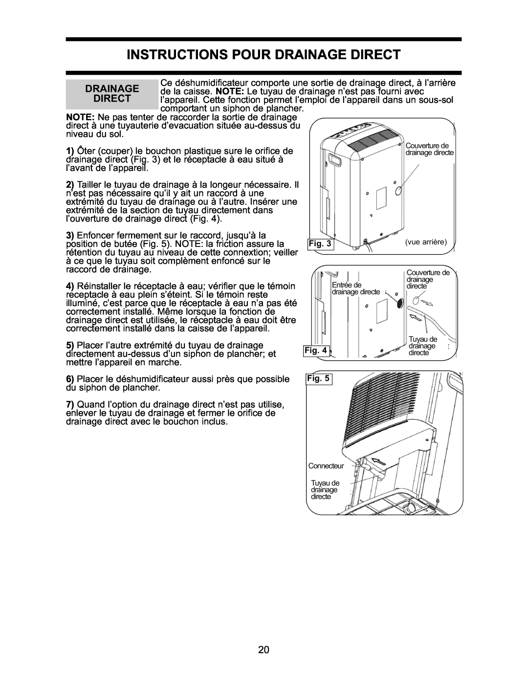 Danby DDR2509EE manual Instructions Pour Drainage Direct 