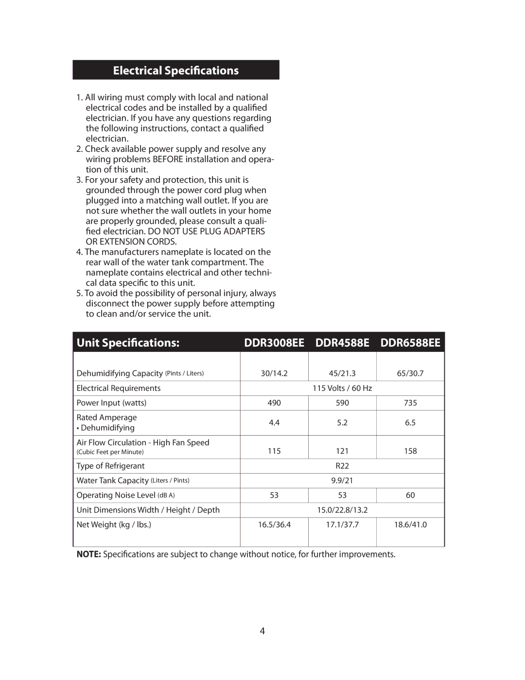 Danby DDR3008EE manual MFDUSJDBM4QFDJmDBUJPOT, 6OJU4QFDJmDBUJPOT, PsZpvsTbgfuzBoeQspufdujpoUijtVojuJt 