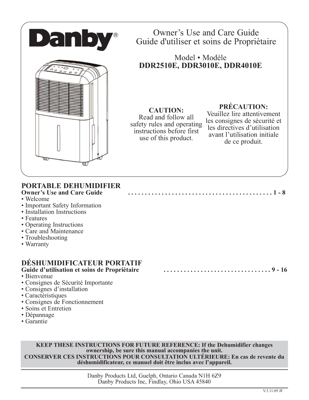 Danby installation instructions DDR2510E, DDR3010E, DDR4010E 