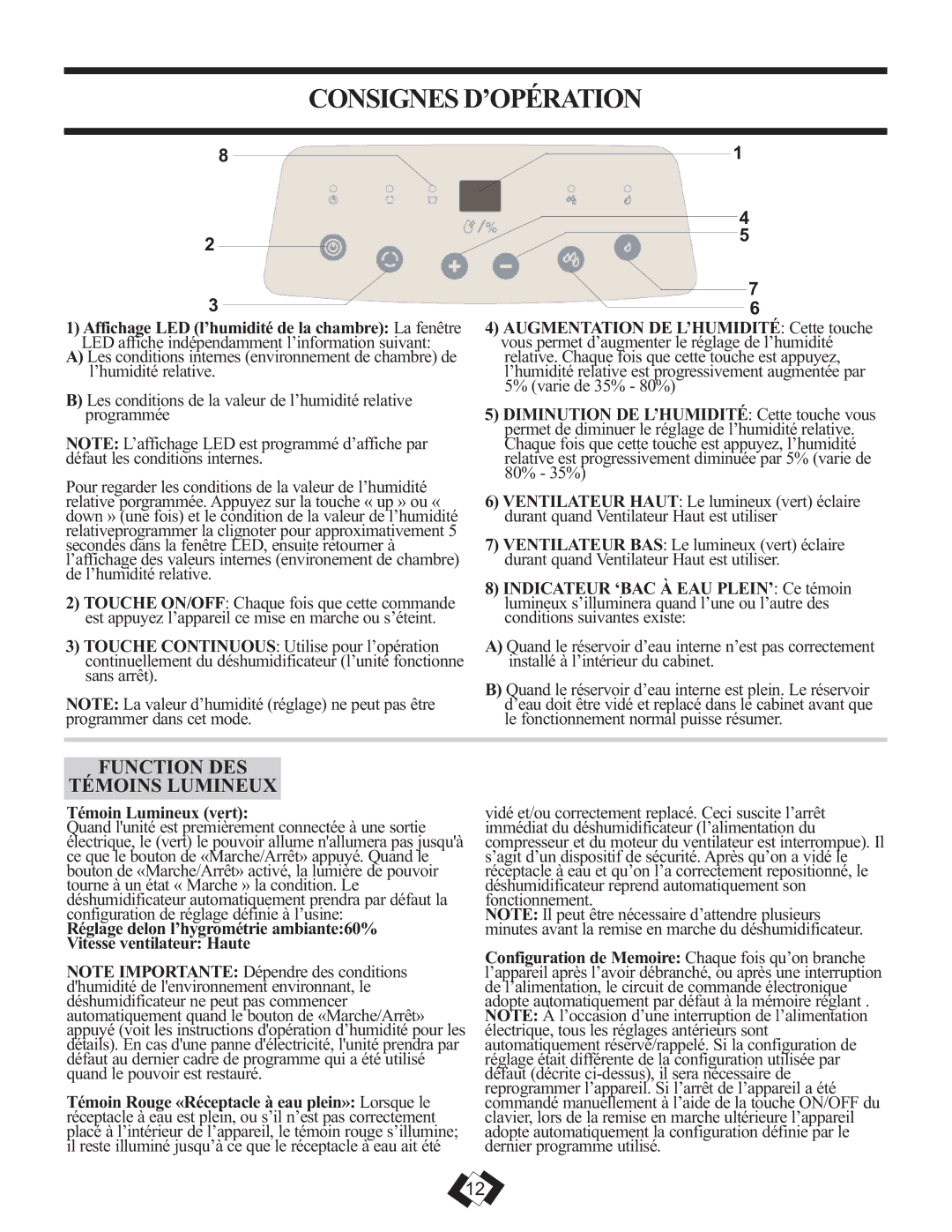 Danby DDR4010E, DDR2510E, DDR3010E installation instructions Consignes D’OPÉRATION, Function DES Témoins Lumineux 