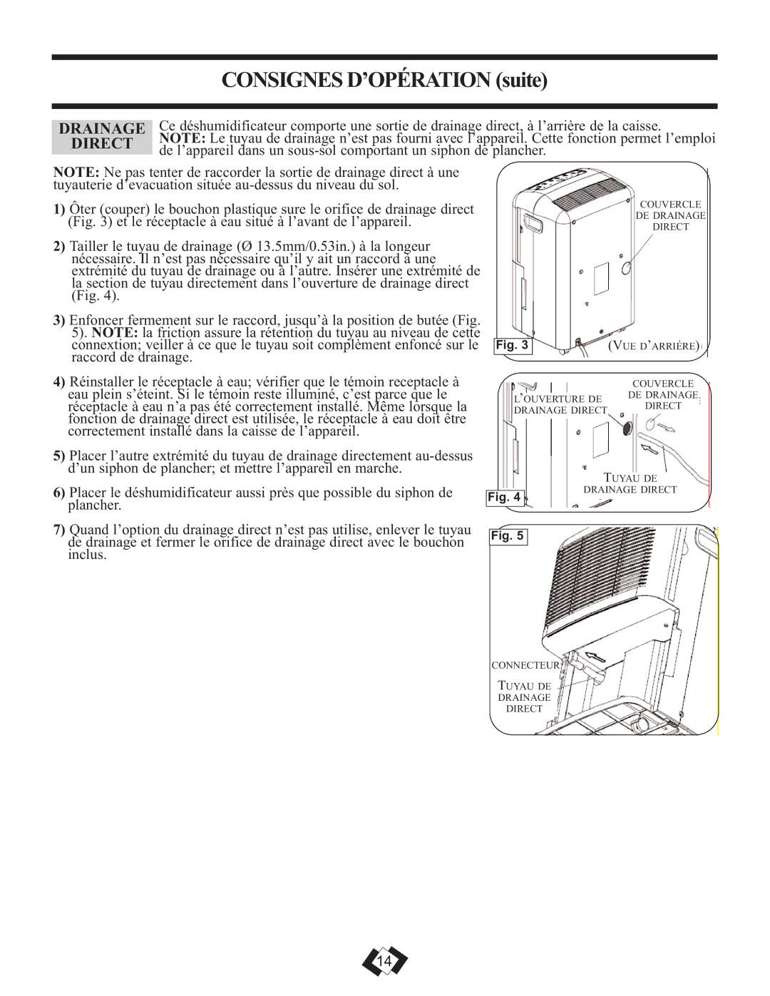 Danby DDR3010E, DDR4010E, DDR2510E installation instructions Drainage, Direct 