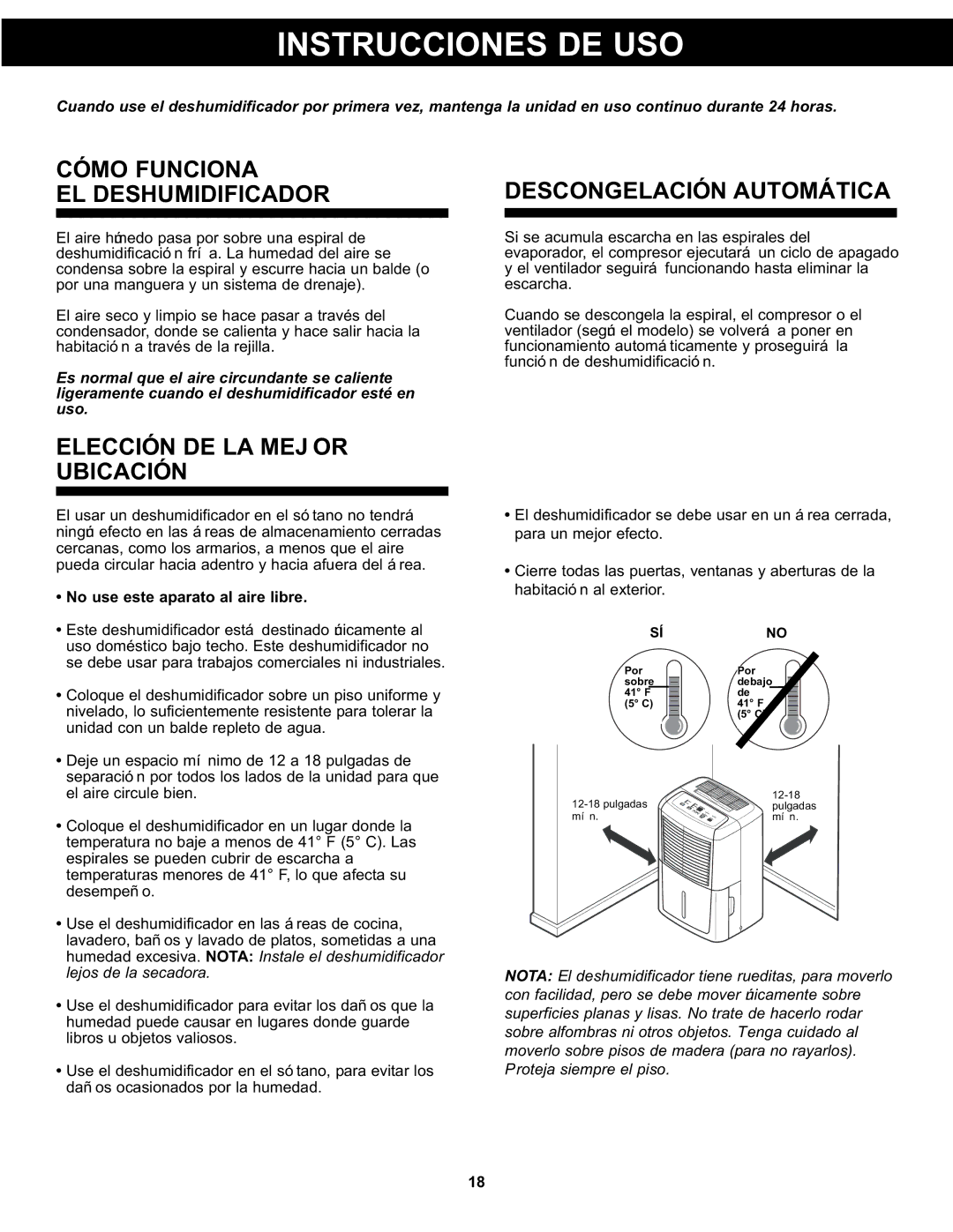 Danby DDR6511, DDR4511 manual Cómo Funciona EL Deshumidificador, Descongelación Automática, Elección DE LA Mejor Ubicación 