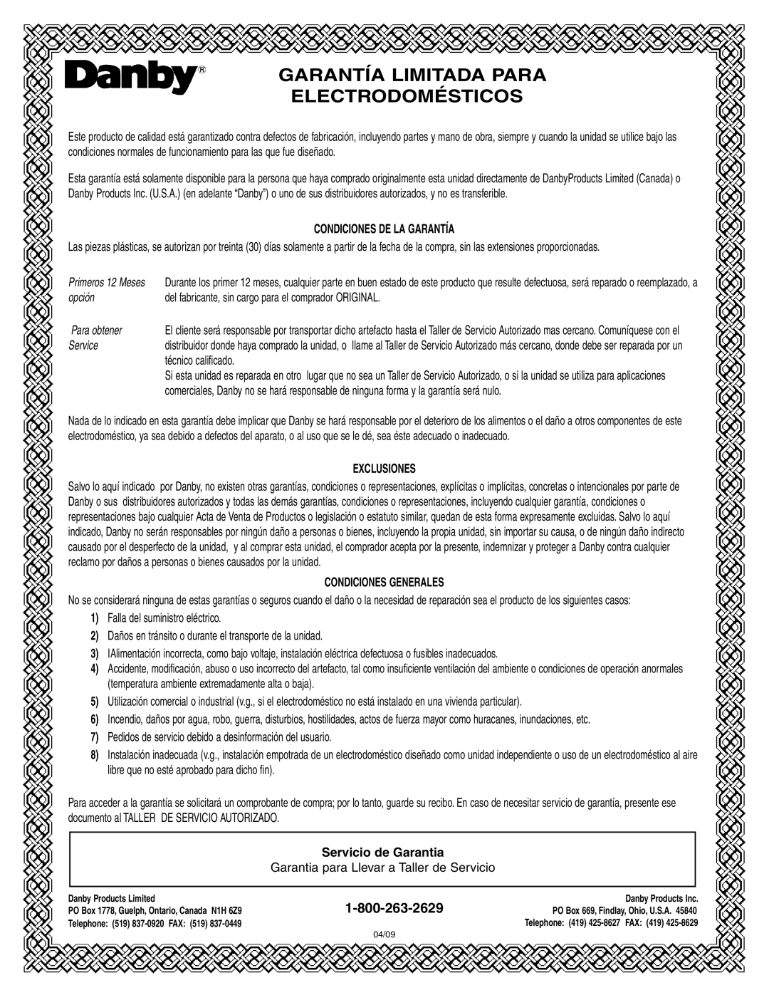 Danby DDR3011, DDR4511, DDR6511 manual Garantía Limitada Para Electrodomésticos 