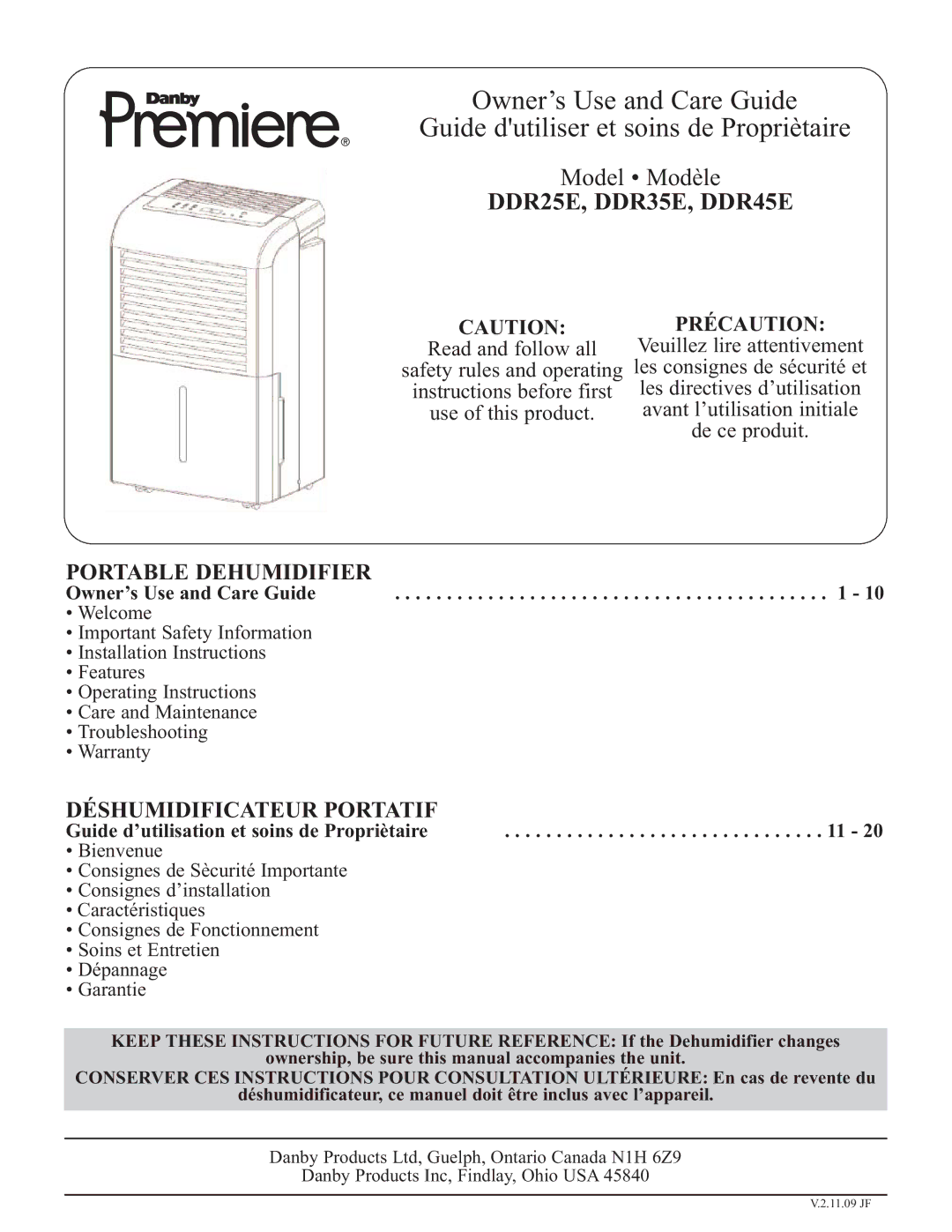 Danby DDR30E installation instructions DDR25E, DDR35E, DDR45E 