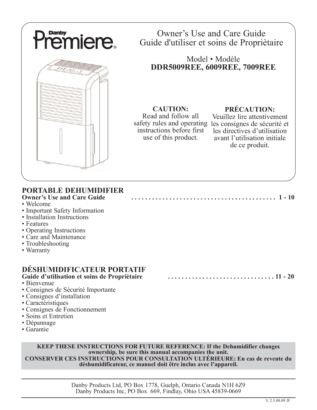 Danby DDR6009REE, DDR7009REE installation instructions DDR5009REE, 6009REE, 7009REE 