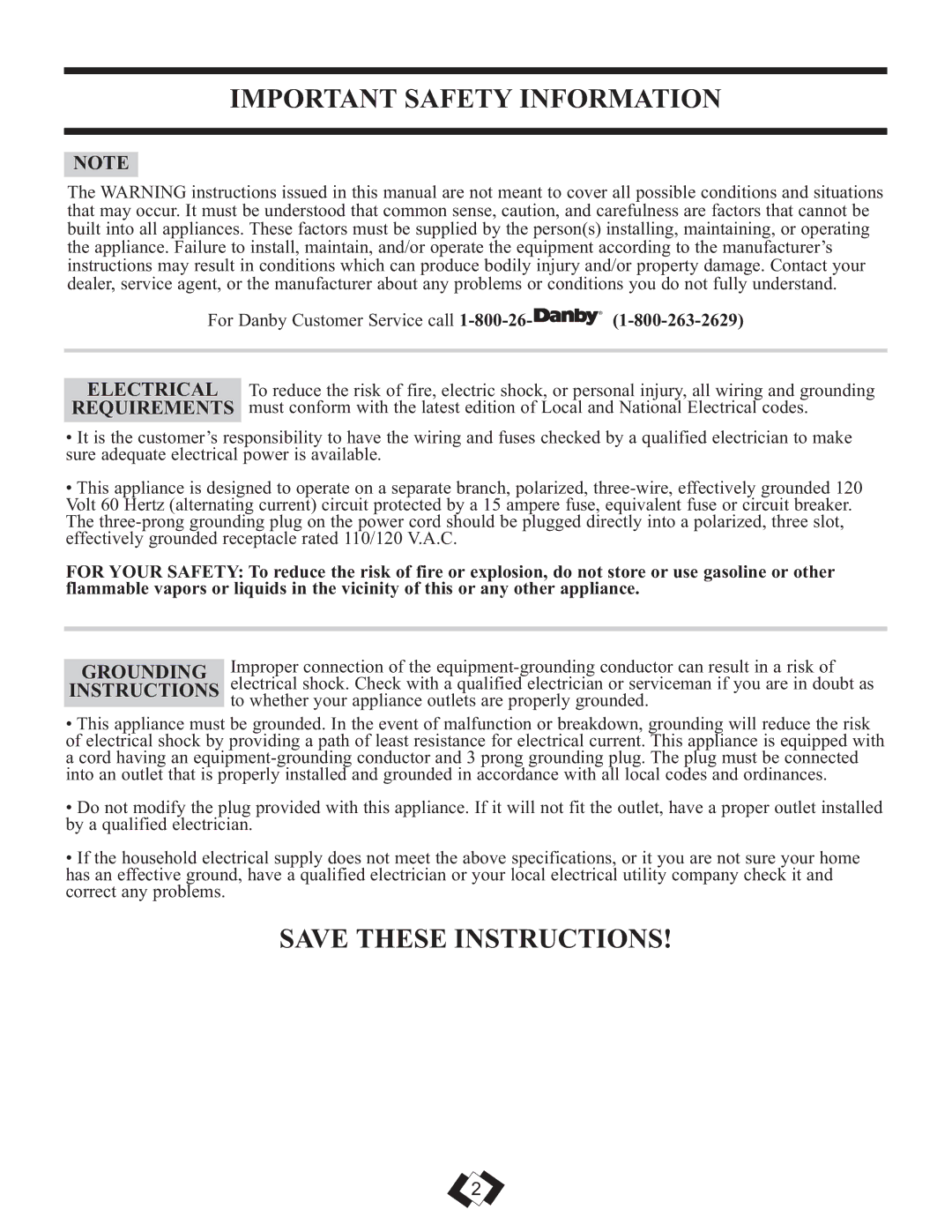 Danby DDR5009REE, DDR6009REE, DDR7009REE installation instructions Important Safety Information, Grounding, Instructions 