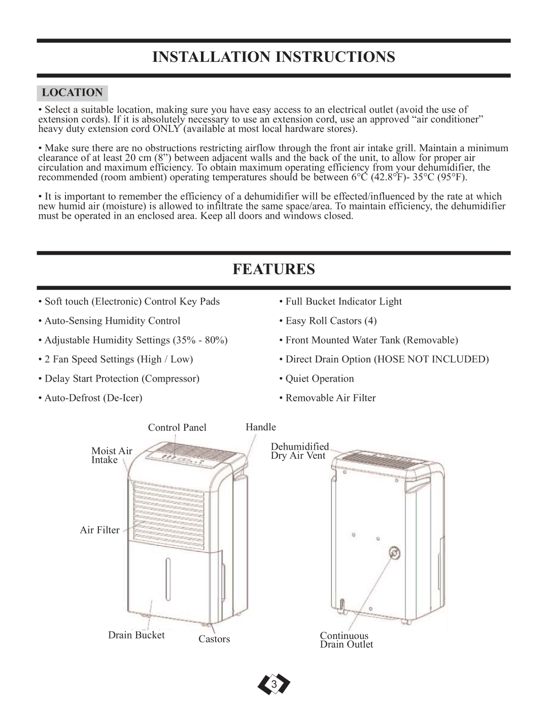 Danby DDR6009REE, DDR5009REE, DDR7009REE installation instructions Installation Instructions, Features, Location 