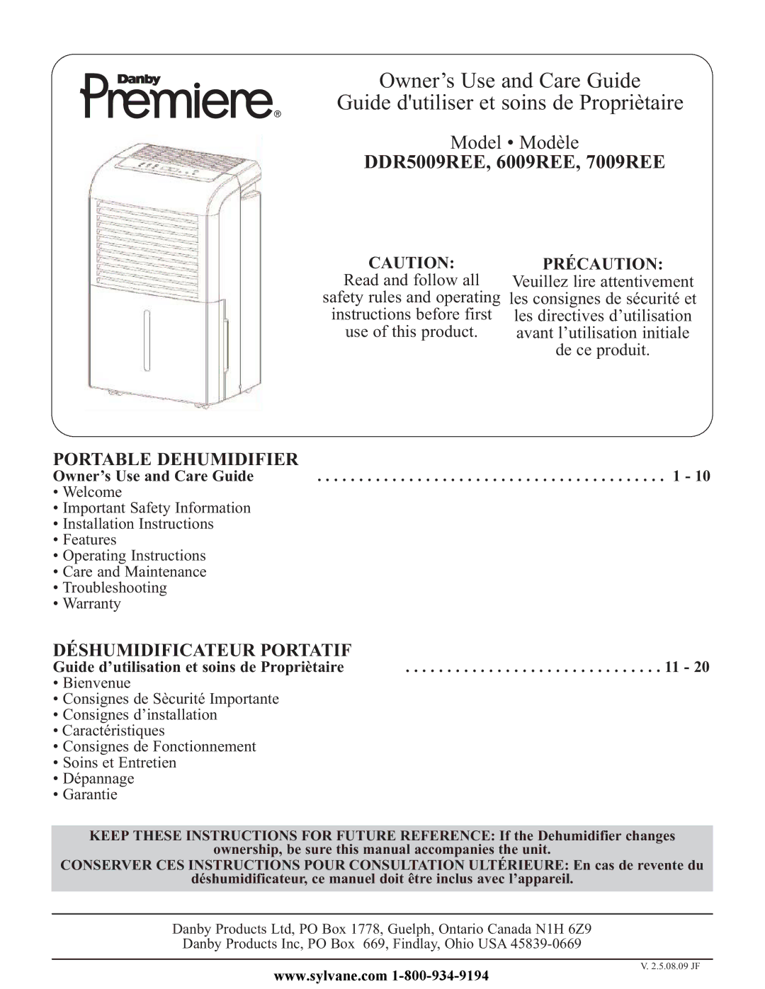 Danby DDR6009REE, DDR7009REE operating instructions DDR5009REE, 6009REE, 7009REE 