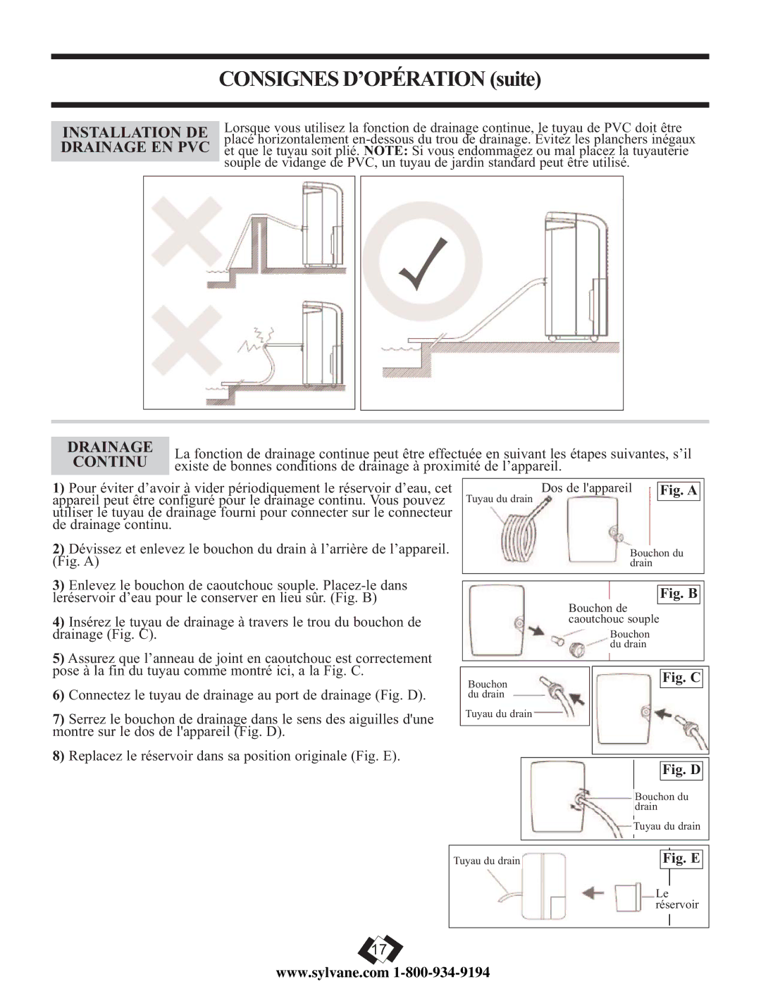 Danby DDR7009REE, DDR5009REE, DDR6009REE operating instructions Installation DE Drainage EN PVC, Continu 