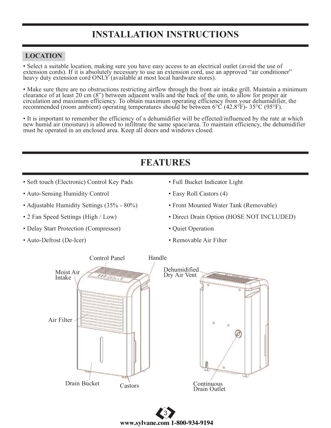 Danby DDR6009REE, DDR5009REE, DDR7009REE operating instructions Installation Instructions, Features, Location 