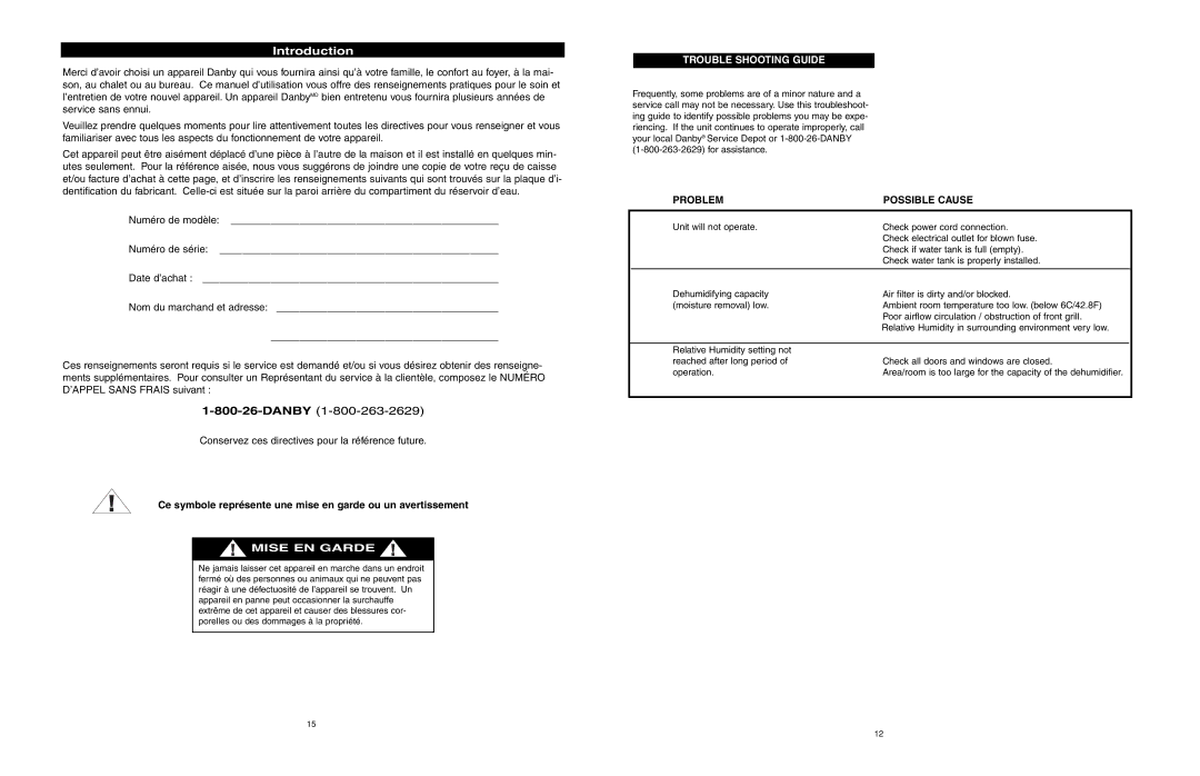 Danby DDR556RH owner manual Mise EN Garde, Ce symbole représente une mise en garde ou un avertissement 