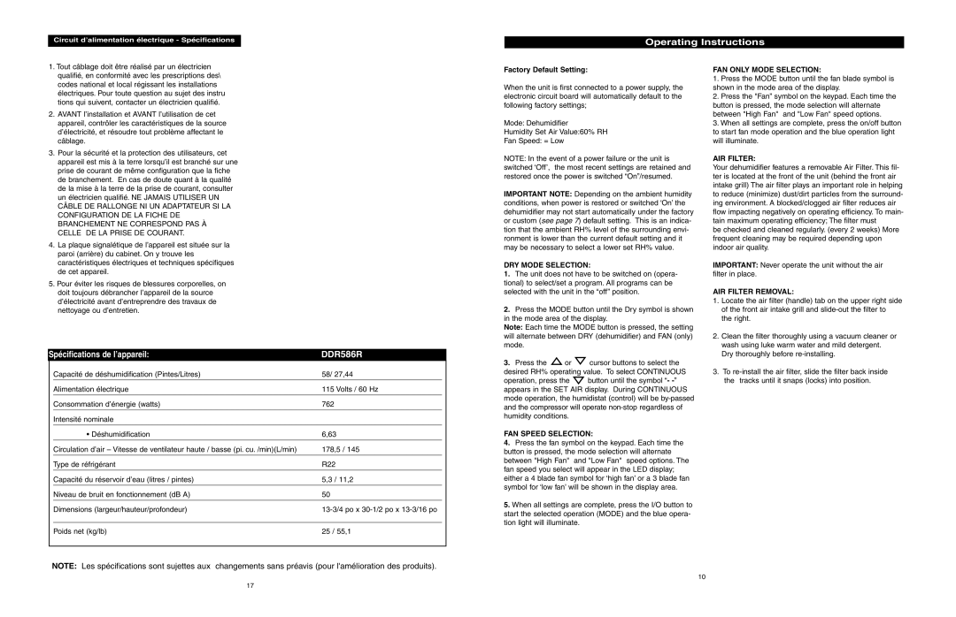 Danby DDR586R owner manual Operating Instructions 