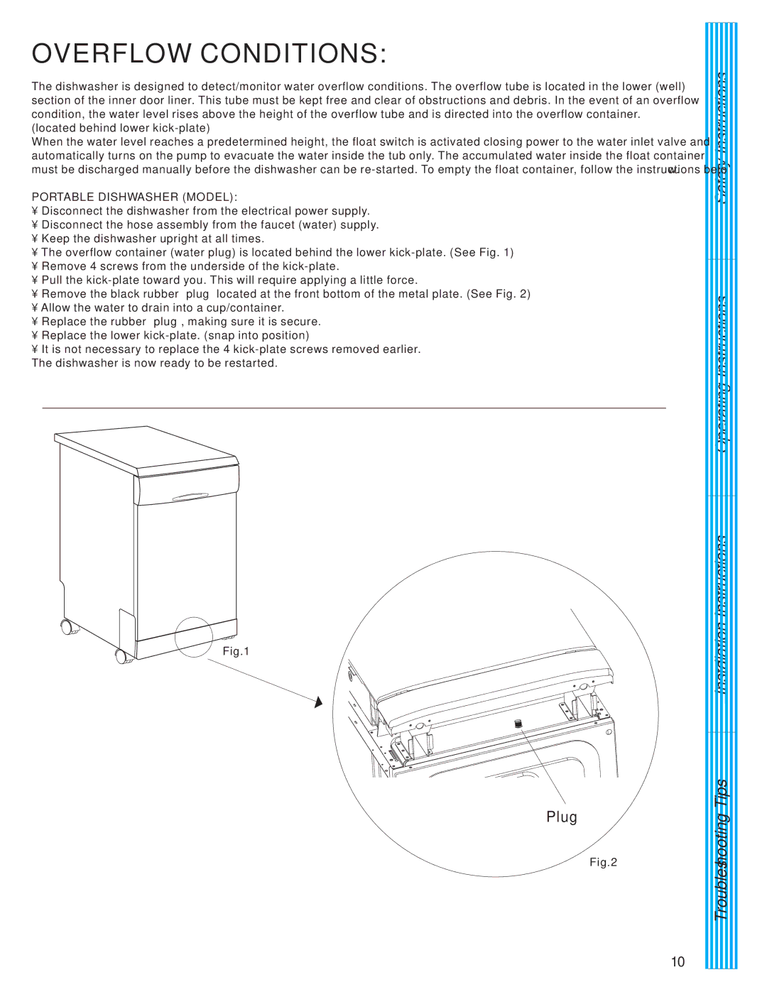 Danby DDW1805W instruction manual Overflow Conditions 