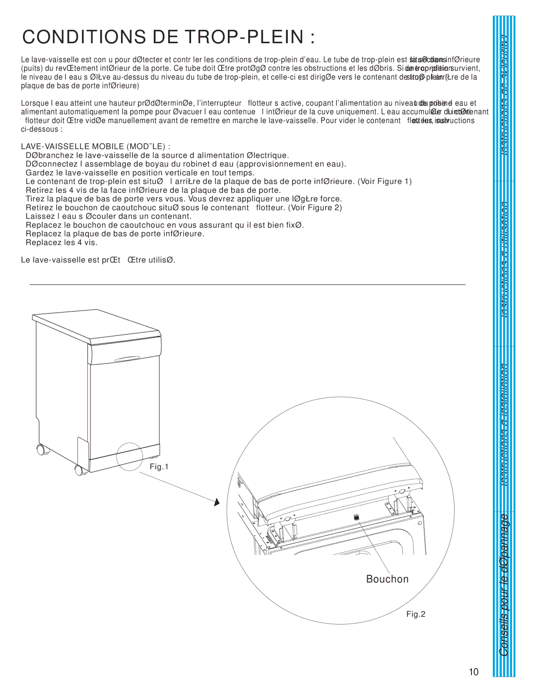 Danby DDW1805W instruction manual Conditions DE TROP-PLEIN 