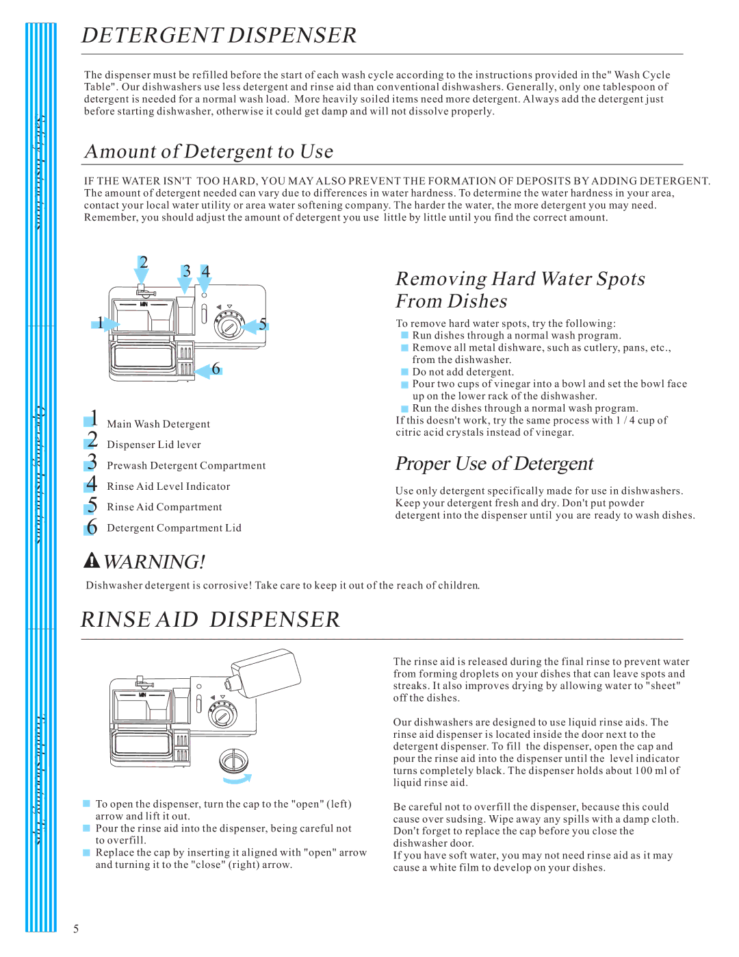 Danby DDW1805W Detergent Dispenser, Rinse AID Dispenser, Amount of Detergent to Use, Removing Hard Water Spots From Dishes 