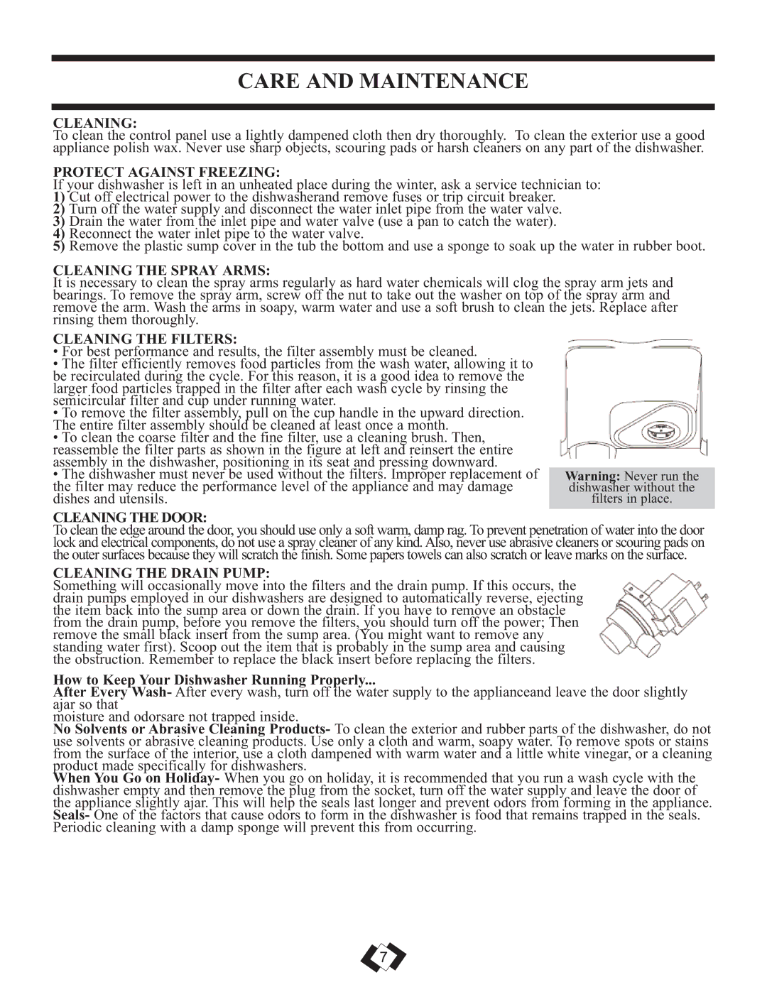 Danby DDW1809W operating instructions Care and Maintenance 