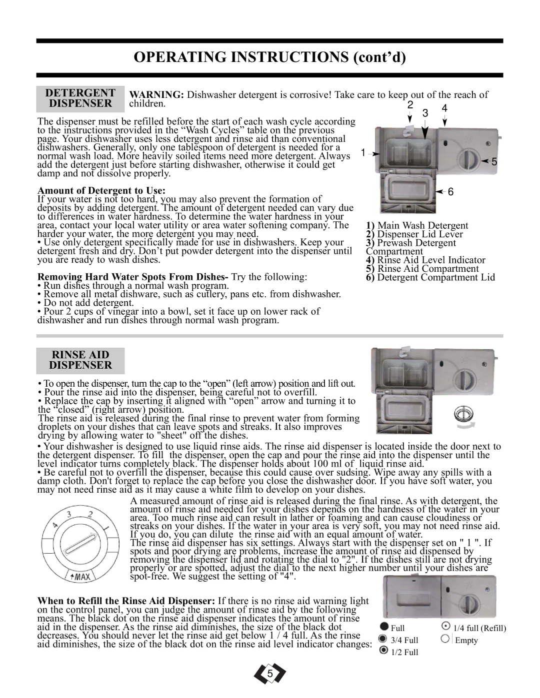 Danby DDW1899BLS-1 warranty Detergent Dispenser, Rinse AID Dispenser, Amount of Detergent to Use 