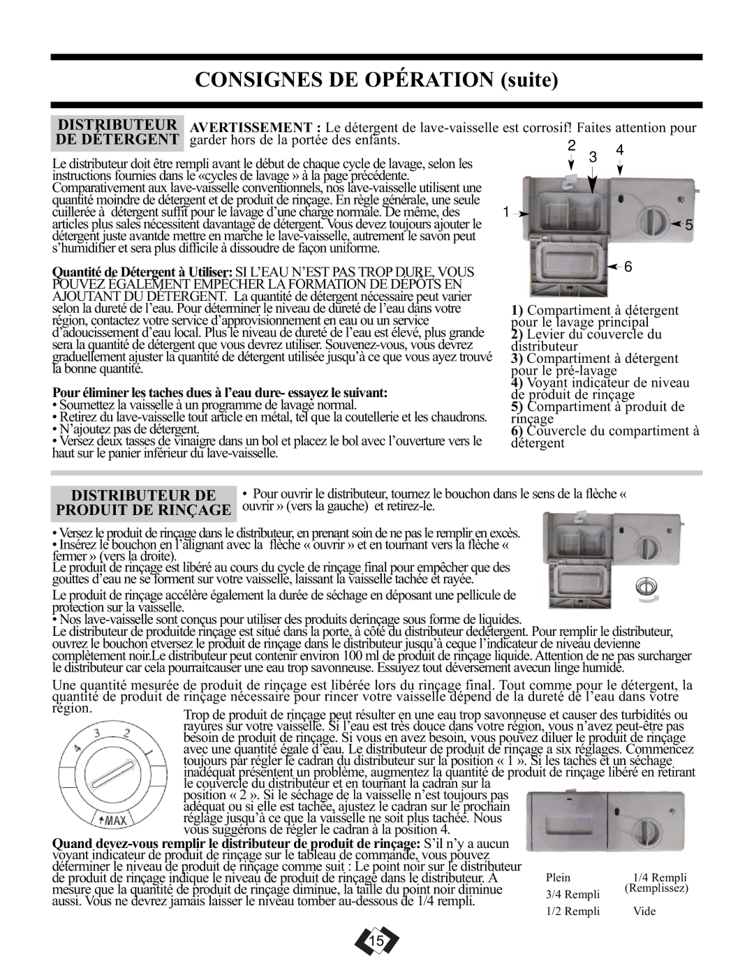 Danby DDW1899WP-1 operating instructions Distributeur DE, Produit DE Rinçage 