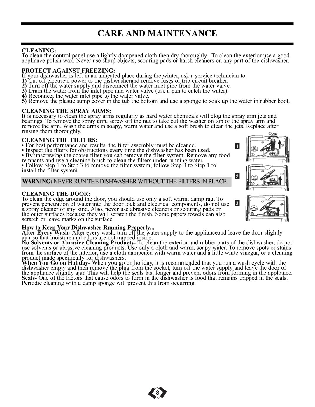 Danby DDW1899WP-1 operating instructions Care and Maintenance 